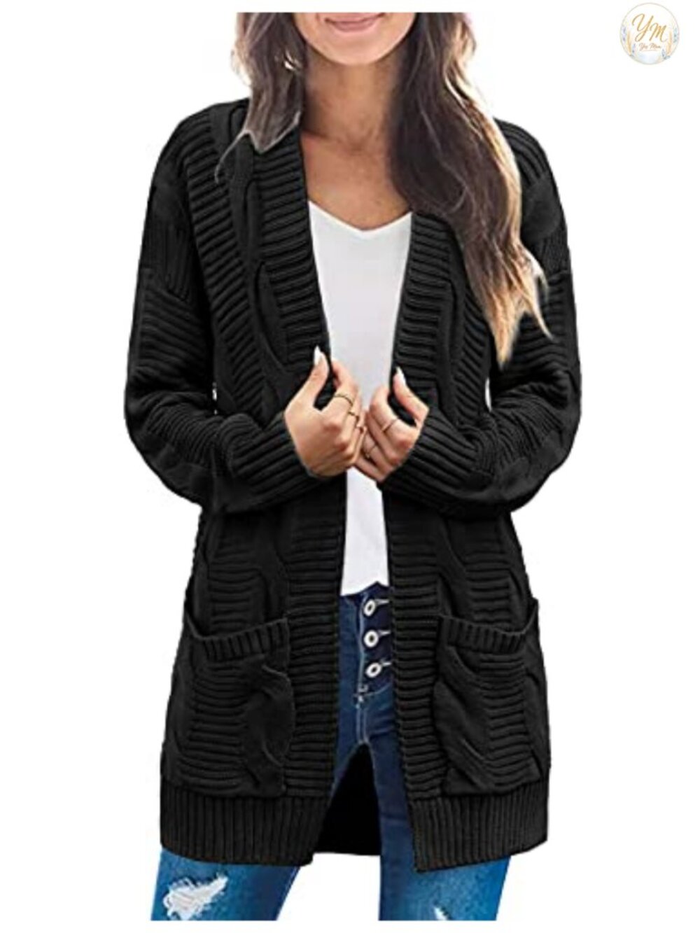 Cable Knit Open Front Cardigan Sweater Long Sleeve Chunky Fall Outerwear